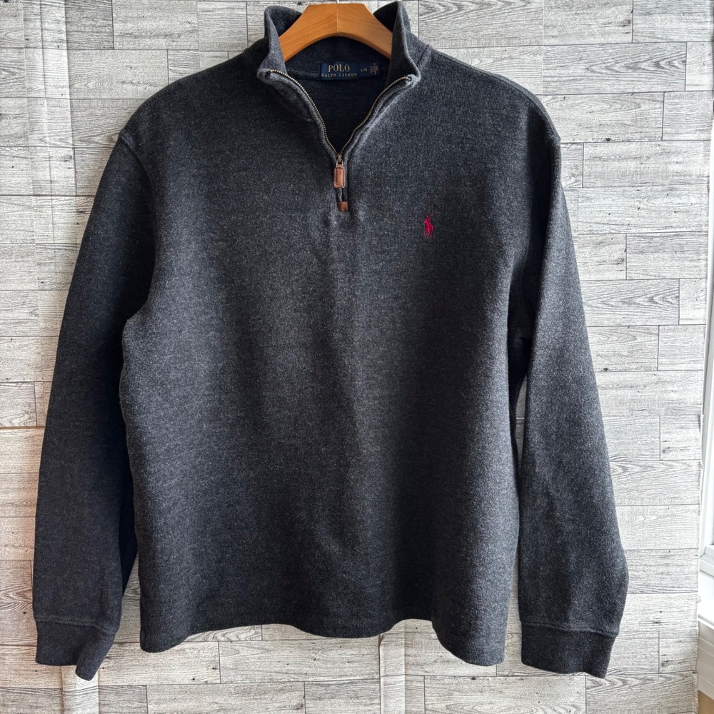 Polo Ralph Lauren sweater Charcoal Gray Quarter Zip Pull Over Mens‎ size large